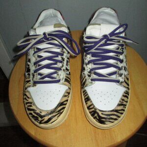 P448 Leather & Calf Hair Lace-Up Sneakers